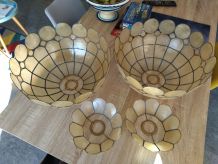 2 Lustres Suspensions vintage années 60/70 nacre et laiton  