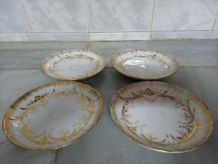 4 petites assiettes en céramique peintes à la main en or