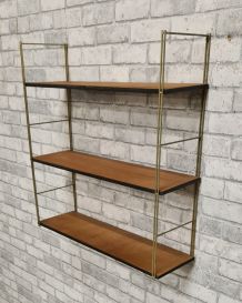 etagere  1960 vintage  , string, bois et metal  doré  55x58