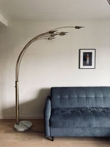 Lampadaire arc 6 bras laiton et marbre vintage années 70