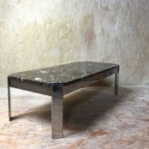 Table basse marbre &amp;amp; inox « Roche Bobois » - années 70 