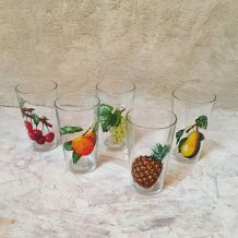 5 verres à jus de fruit vintage « VMC Reims » motif fruit