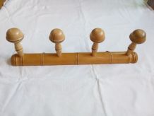 Porte manteau mural à 4 patères en bois tourné façon bambou