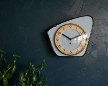 Horloge formica vintage pendule silencieuse asymétrique Bleu
