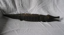 Ancien crocodile bois sculpté / Déco vintage