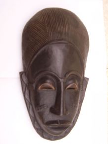 Art Africain masque bois Baoule patine noir 33cm x 17cm x 11