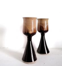 Bougeoirs en grès émaillé vers 1960 