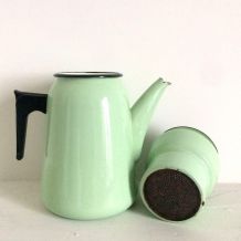 Cafetière en tôle émaillée Aubecq 1960 vintage