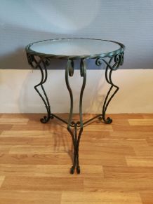 guéridon fer forgé et plateau miroir