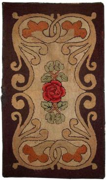 Tapis ancien Américain Hooked fait main, 1C555