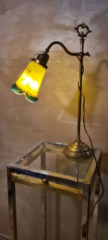 lampe 1900 reglable laiton tulipe pate verre  meme le fil et