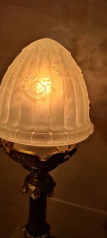  grande Lampe  bronze Napoléon III  globe sculpté  moulé opa