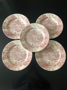 5 assiettes roses luneville 