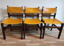 chaises bois et cuir des années 70