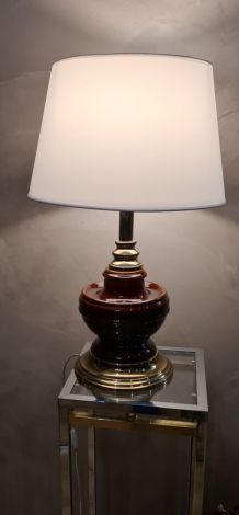 grande lampe de luxe  1980 ceramique chrome or abat jour bla