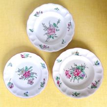 Trio d'assiettes à la rose Lunéville Keller &amp;amp; Guérin