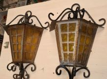 2 lanternes  mural   fer forgé style 1920  dans leur jus 40x