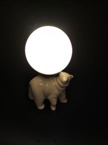 lampe ours en céramique blanche et globe en opaline