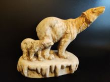 ourse et son ourson en plâtre art déco