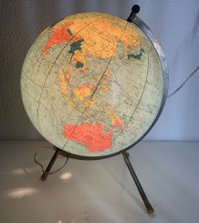 Globe vintage 1969 terrestre tripode verre Taride - 33 cm
