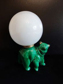 lampe ours en céramique verte et or