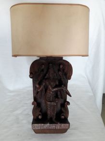 Ancienne applique bois sculpté divinité / Luminaire vintage