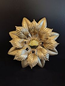 applique murale feuilles métal doré