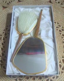 Charmant coffret miroir à main et brosse (Angleterre)