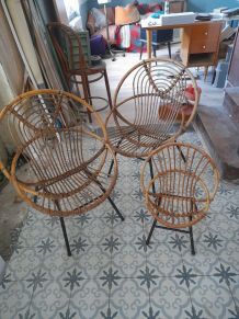 Fauteuils coques rotin vintage 