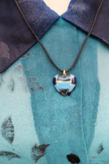 collier pendentif cœur céramique  année 70-80