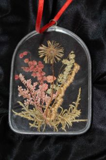 ancien grand pendentif fleur séché année 60-70