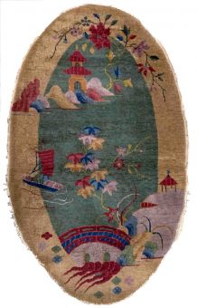 Tapis ancien Chinois Art Deco fait main, 1B919