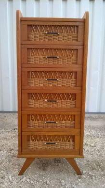commode haute rotin des années 60