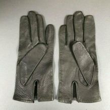 Paire de gants gris en cuir vintage - Taille 7
