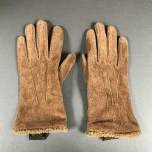 Paire de gants beiges en cuir vintage