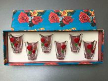 Coffret de 6 verres liqueur - 7 cm - motifs fraises vintage