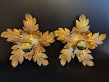 appliques murales feuilles 2 corolles dorées