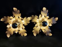 appliques murales feuilles 2 corolles dorées