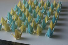 50 grues origami jaune, bleu mariage, fête, baptême