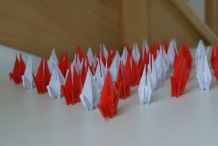 50 grues origami blanc et rouge mariage, fête, baptême, déco