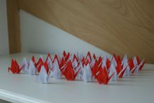 50 grues origami blanc et rouge mariage, fête, baptême, déco
