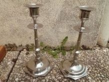 paire  de  bougeoirs  couleur  argenté , vintage
