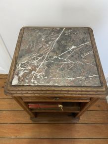 Table de chevet art déco bois &amp; marbre 1940