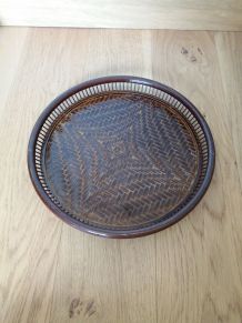 Plateau rond en bambou tressé