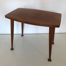 Table vintage 1960 basse anglaise bois laiton - 50 x 32 cm