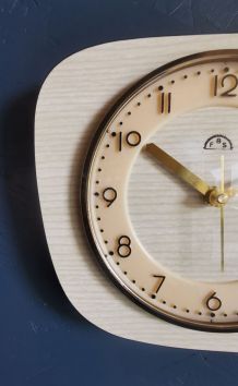 Horloge formica vintage pendule silencieuse FSB érable
