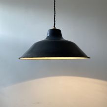 ANCIENNE SUSPENSION EMAILLEE NOIRE INDUSTRIEL