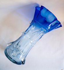 Vase scandinave vintage en verre de Bohême bleu, années 60