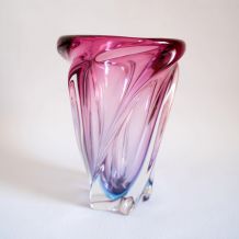 Vase vintage Murano en verre italien rose et bleu, années 70