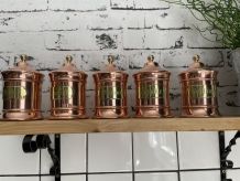 Ensemble de 5 pots à épices cuivre et 1 chaudron en cuivre